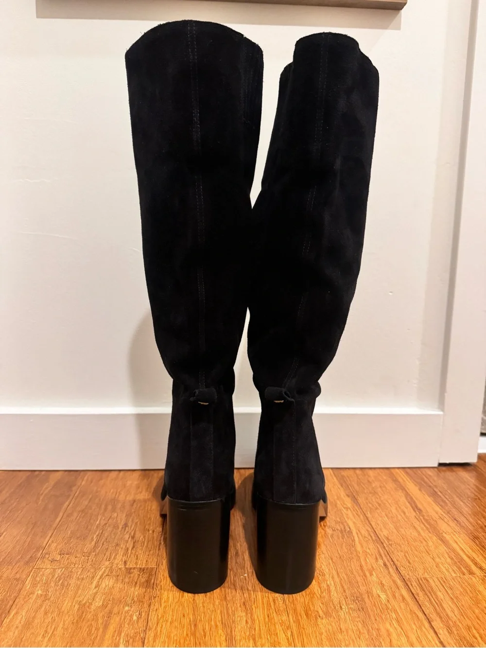 Michael Kors Hayden Black Suede Knee-High Block Heel Boots